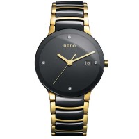 Rado Mens Centrix Diamonds Quartz Black and Gold Ceramic Bracelet Watch R30929712 L